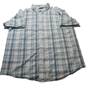 Columbia Shirt Mens Large Button Up Shirt Blue Plaid Short Sleeve Cotton